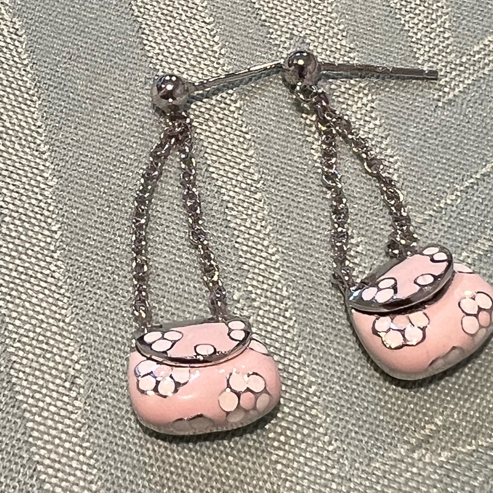 Silver 925  Enamel Bag Purse Earrings